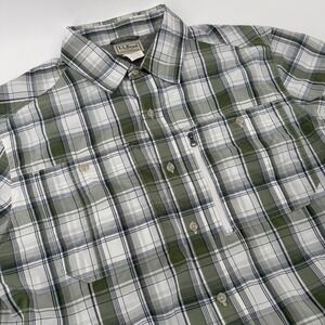 LL Bean Men's Plaid Long Sleeve Button Down Shirt M Green White Casual Outdoor‎